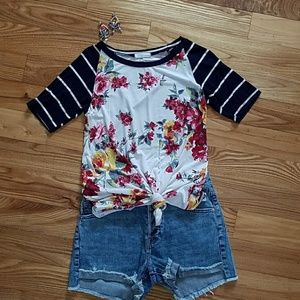 So Perla floral stripe tee